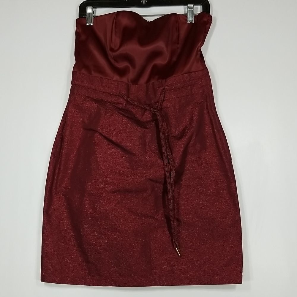 H&M Dress Women's Size 10 Burgundy Shimmer Formal Strapless Drawstring Bow